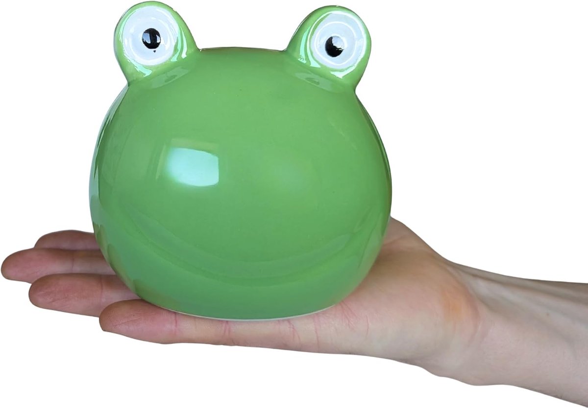 deco figuur voor minivijver - zinkbak - grappige keramische kikker drijvend - tuinfiguren voor vijver - wijnvat - goed humeur tuindecoratie groen geglazuurd (14 x 12 x 10 cm)