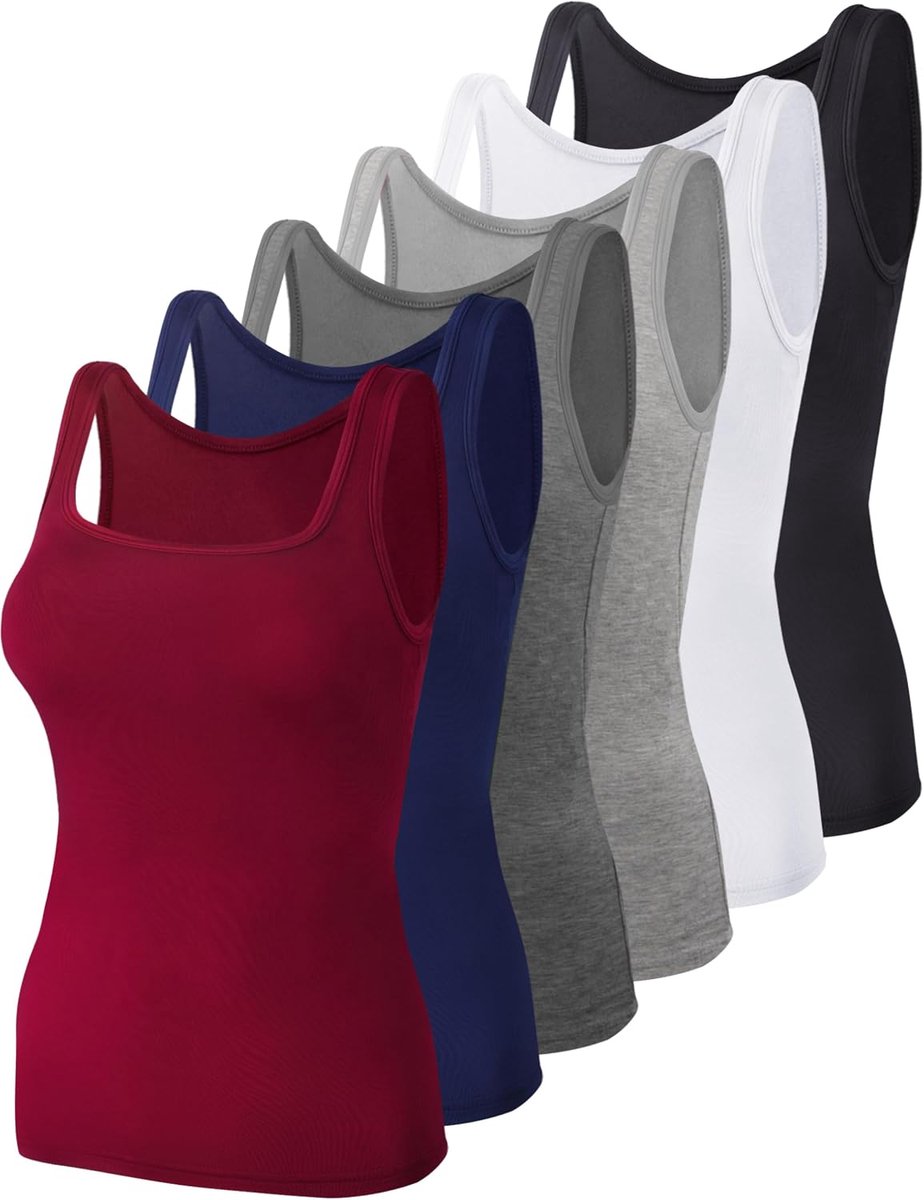 6 stuks onderhemd dames tanktop met vierkante hals elastische