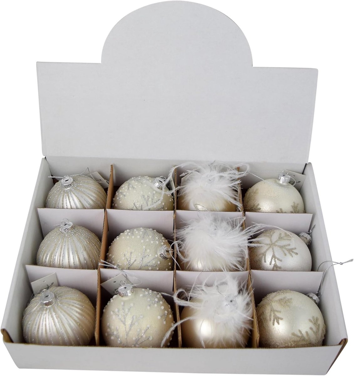 Kerstballen Glas - Decoratie Ballen - Kerstboom Versieren - Set van 4 - 8 cm - Wit – foto 2