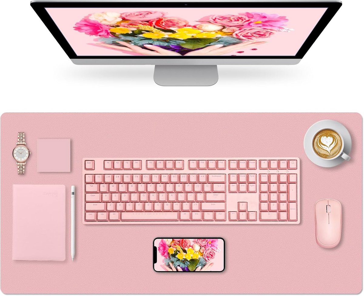 SnelShoppen - Desk Pad, Roze, 80x40cm, Bureau Onderlegger, Geschikt voor Thuiswerk, Kantoor, Studie, Beschermt Bureau, Stijlvol en Functioneel