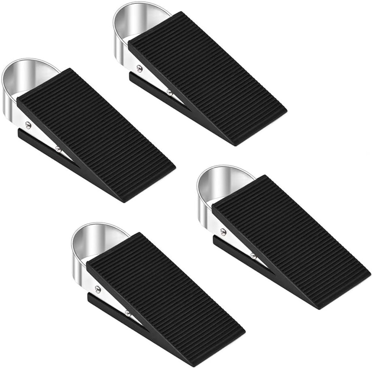 SnelShoppen - 4 Stuks Grote Zware Rubber Deurstopper Wedge - Antislip Deurstoppers voor Thuis en Kantoor - Duurzaam, Met RVS Handgreep