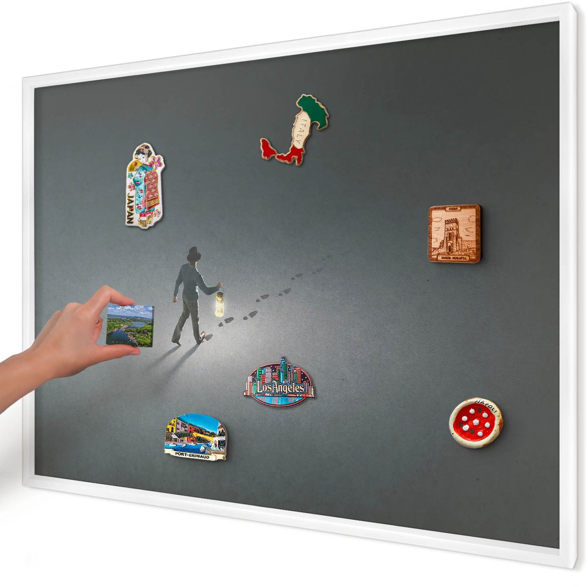 Artprintcave Grijs Magneetbord mit Witte Lijst - 100x70 cm - Nachtwandeling Magneetbord Voor Keuken - Abstract Memobord Keuken - Deel