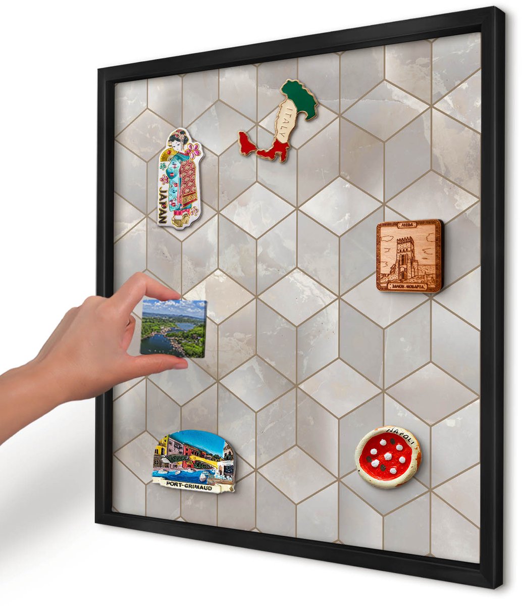 Artprintcave Beige Magneetbord mit Zwart Frame - 50x50 cm - Kubieke Achtergrond Bord Voor Magneten - Geometrische Notitiebord - Geometrie