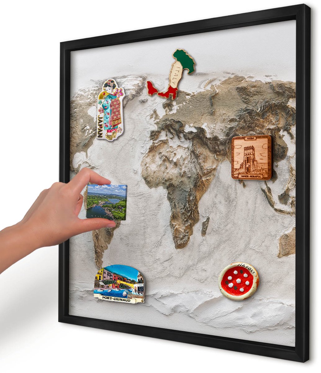Artprintcave Beige Magneetbord mit Zwart Frame - 50x50 cm - Reliëfkaart Bord Voor Magneten - Realistisch Magnetische Organizer - Kaarten