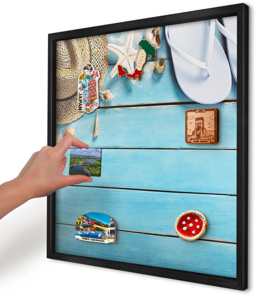 Artprintcave Blauw Magneetbord mit Zwart Frame - 50x50 cm - Vakantiesfeer Magneetbord Voor Keuken - Modern Magneet Bord mit Frame - Natuur