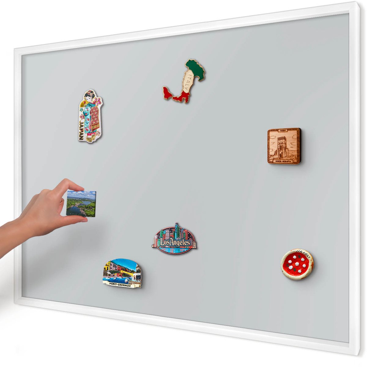 Artprintcave Grijs Magneetbord mit Witte Lijst - 100x70 cm - Lichtgrijs Magnetische Organizer - Minimalist Notitiebord - Achtergronden En Patronen