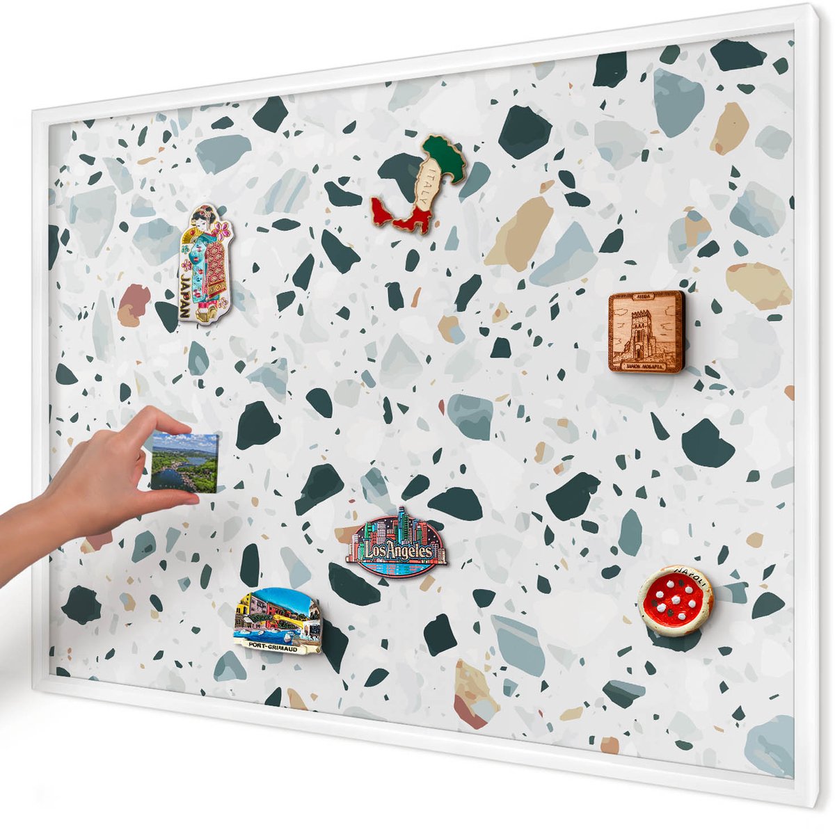 Artprintcave Grijs Magneetbord mit Witte Lijst - 100x70 cm - Dynamische Patronen Magnetisch Bord - Modern Bord Voor Magneten - Texturen