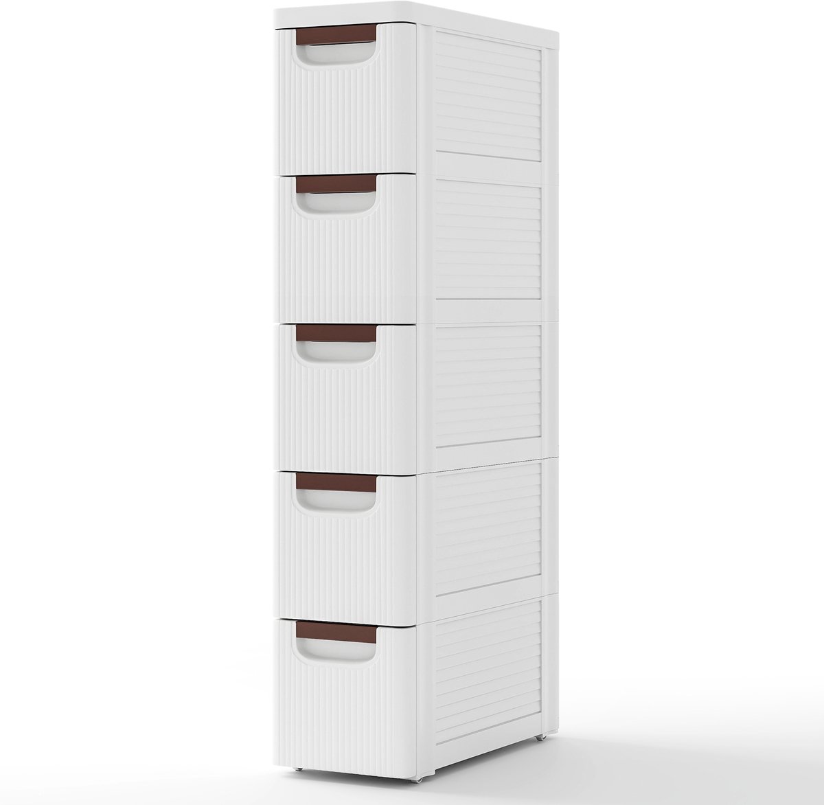 COSTWAY Nisenkast smal met wielen, nisrek 20 cm breed, niswagen met 5 laden, badkamerrolwagen voor badkamer, klaslokaal, studio & salon, wit, 42 x 19 x 91 cm