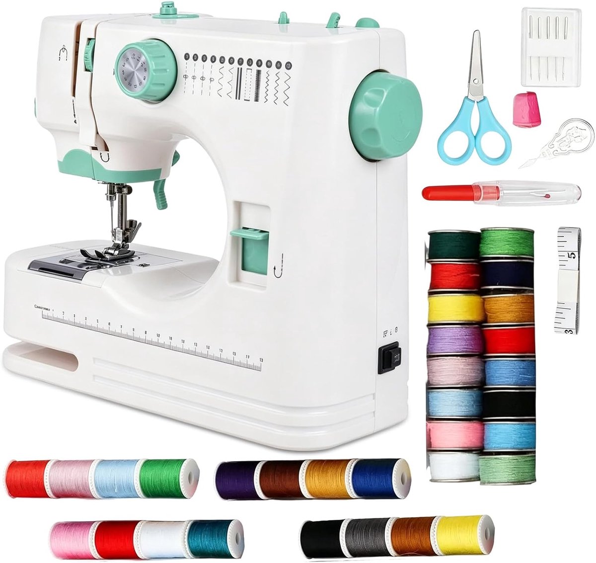 SnelShoppen - Draagbare Elektrische Naaimachine voor Beginners met 12 Steken, LED-Licht, Voetpedaal, Multifunctioneel voor Doe-Het-Zelf en Handwerk in