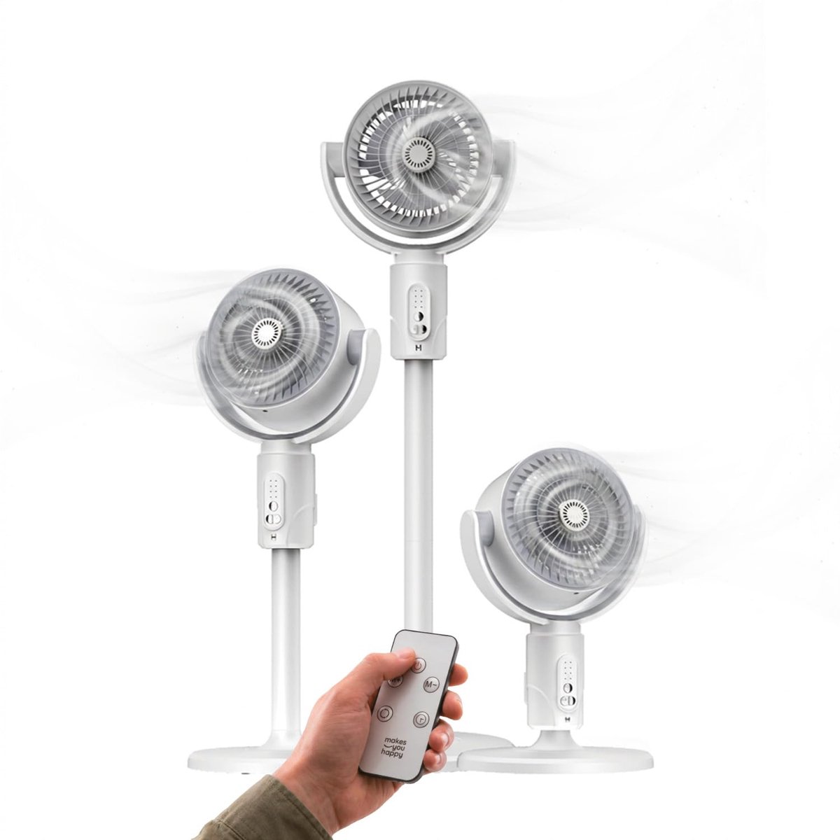 SnelShoppen - Stille staande ventilator met afstandsbediening, digitaal touch-display, timer 12 uur, krachtige motor 50 W, aromatherapie, aerodynamisc