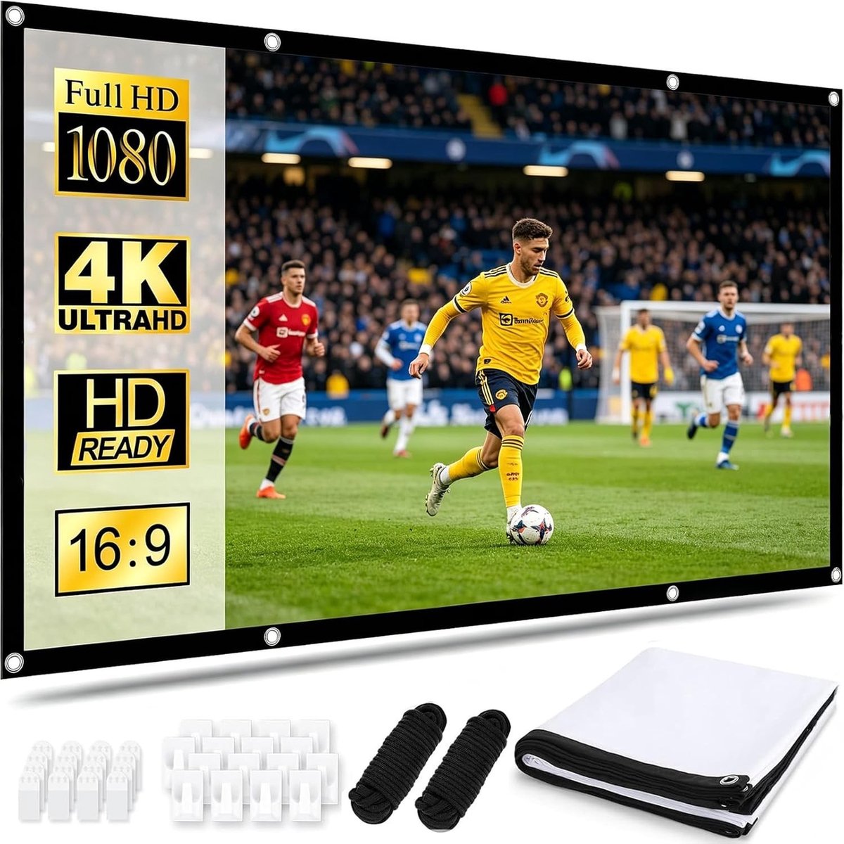 SnelShoppen - Beamer-scherm 100 inch, Anti-kreuk 4K Projectiescherm, Mobiel HD Opvouwbaar 16:9 Scherm voor Feesten, Camping, Thuisbioscoop
