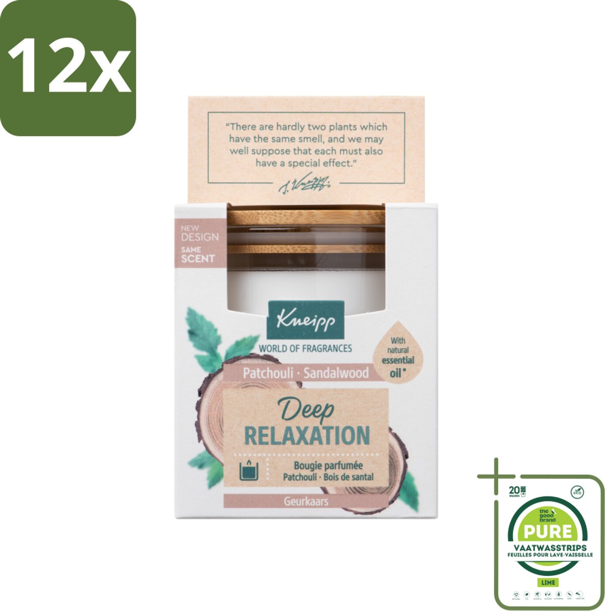 Kneipp - Geurkaars - Deep Relaxation - Sandelhout & Patchouli - 20 branduren - Voordeelverpakking - 12 stuks - Geurkaars - Sandelhout