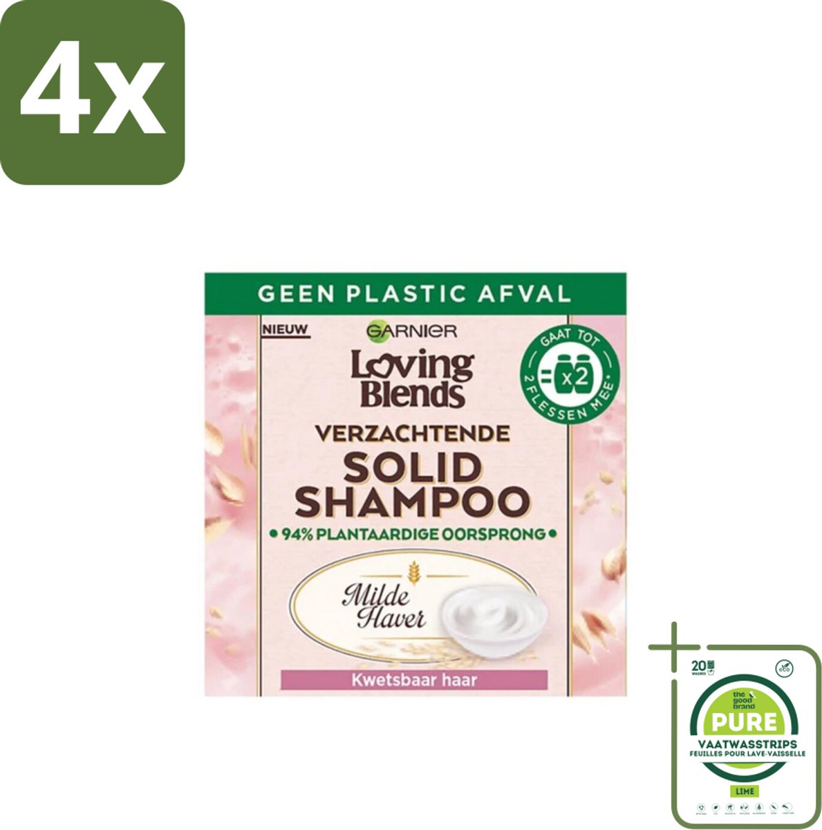 Garnier - Loving Blends Milde Haver - Solid Shampoo Bar - Kwetsbaar Haar - 60 g - Voordeelverpakking - 4 stuks - Solid shampoo - Shampoo bar
