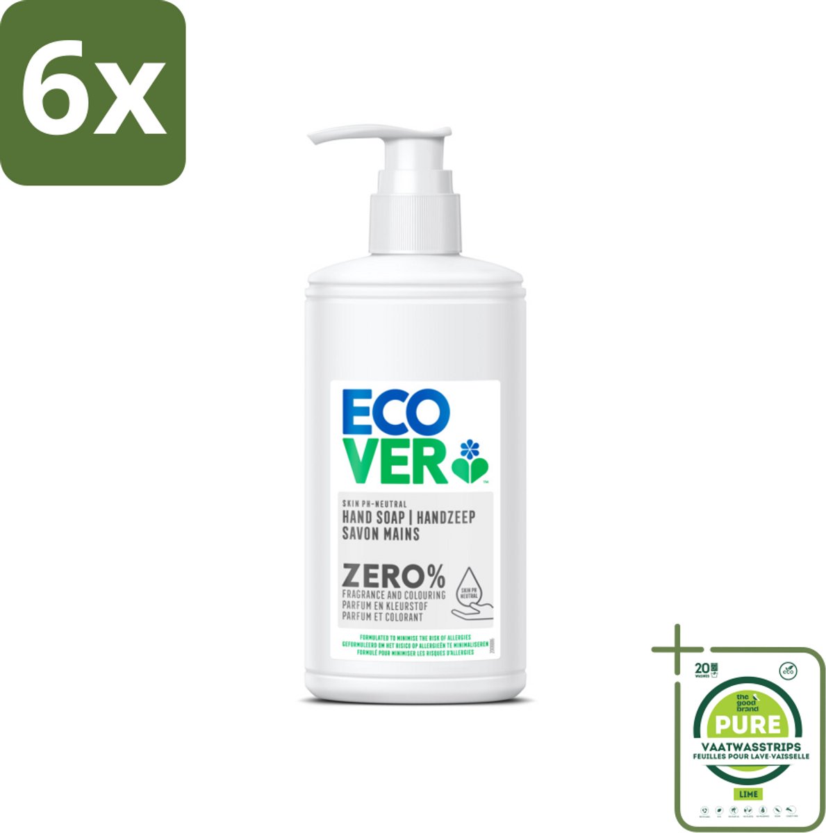 Ecover - Handzeep ZERO - Parfumvrij - 250 ml - Voordeelverpakking - 6 stuks - Handzeep - Gevoelige huid