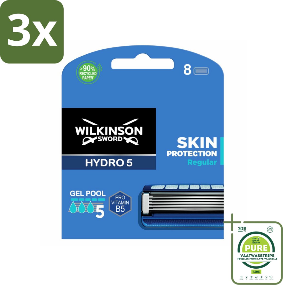 3 x Wilkinson Sword - Navulmesjes - Hydro 5 Skin Protection - Beschermend - 8 mesjes - Grootverpakking - Scheermesjes - Hydro 5 - Huidbescherming - Scheermes - Scheerapparaat