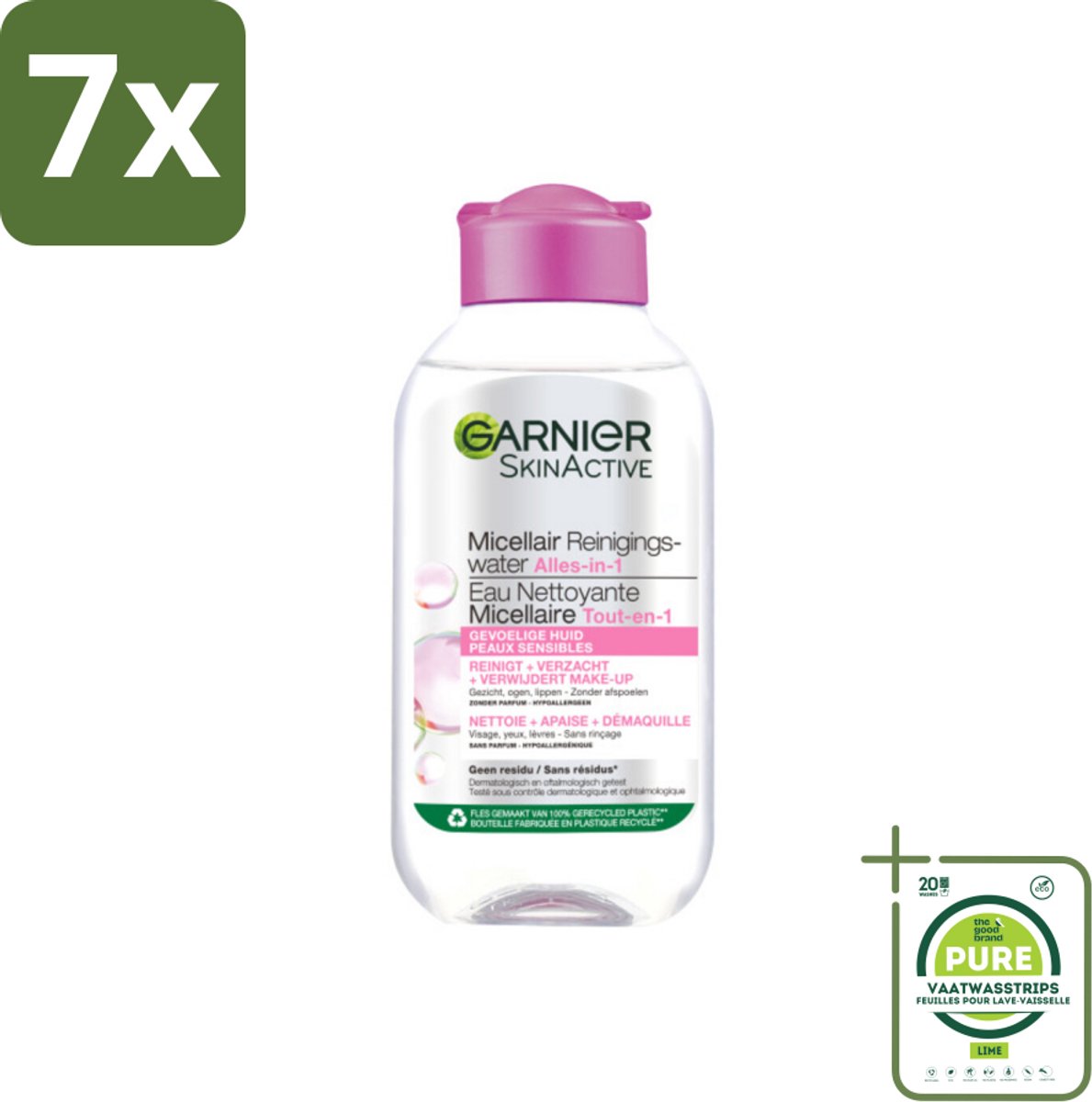 7 x Garnier - SkinActive - Micellair Reinigingswater - Gevoelige Huid - Reisformaat - 100 ml - Grootverpakking - Micellair Water - Gezichtsreiniger - Make-up Remover - Gevoelige Huid - Reisformaat