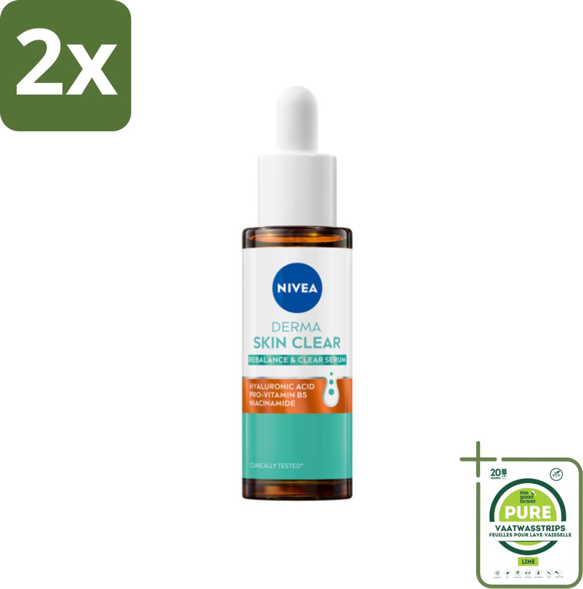 Nivea - Derma - Skin Clear Serum - Zuiverend en Kalmerend - Met Hyaluronzuur en Niacinamide - 30 ml - Voordeelverpakking - 2 stuks - NIVEA Derma Skin Clear Serum - Serum voor onzuivere huid