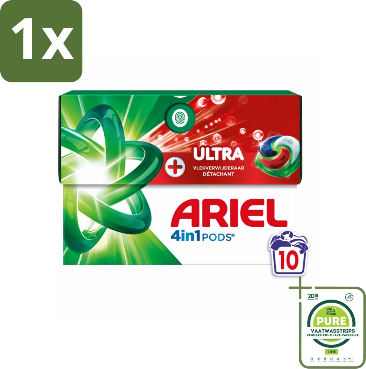 1 x Ariel - 4in1 Wasmiddel Pods - Ultra Vlekverwijderaar - 10 Pods - Wasmiddel - Vlekkenverwijderaar - Wascapsules - Ariel - Waspoeder