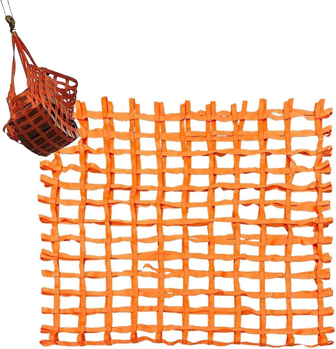 Hefnet Lading - Hijsnnet Vlak - Goederen Vervoeren - Duurzaam Polyester - 2 x 2 M / 3.5T - Grijs