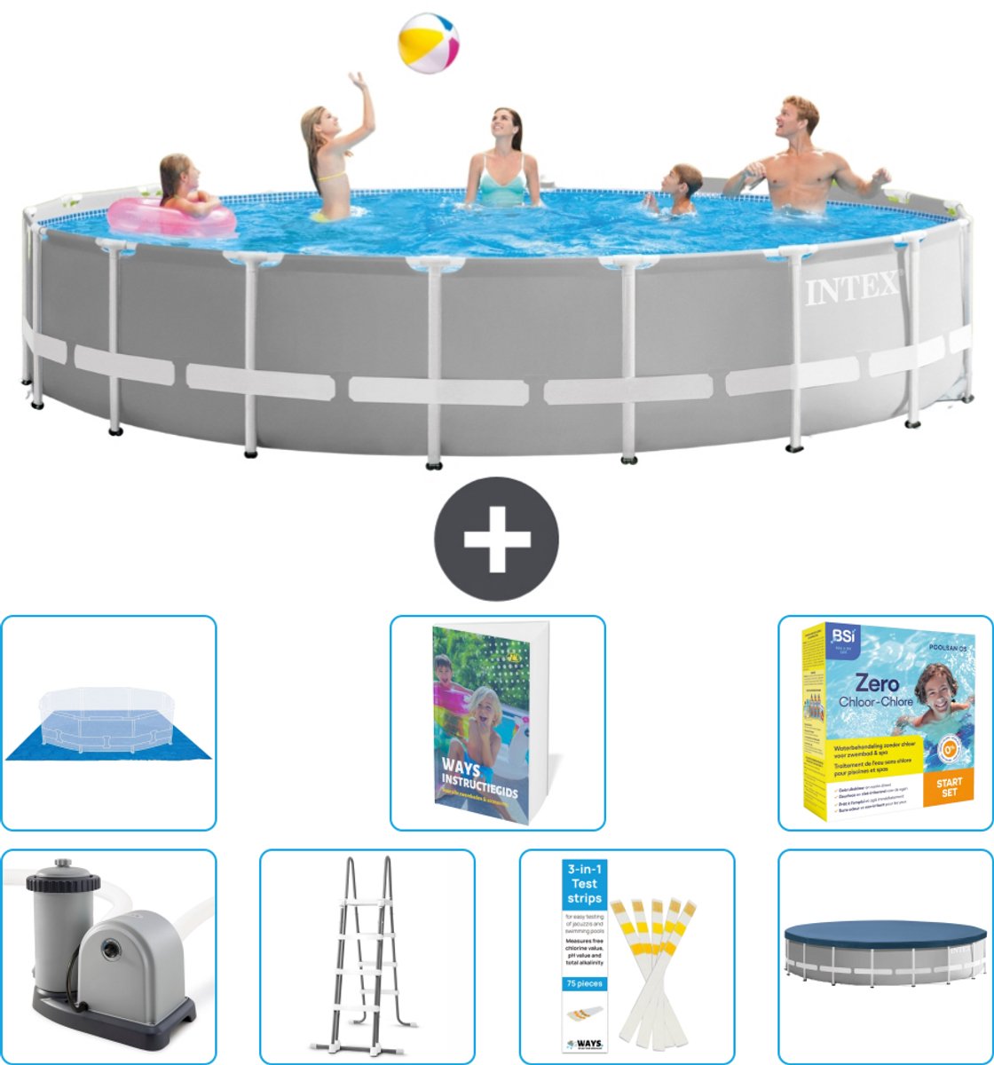 Intex Rond Prism Frame Zwembad - 548 x 122 cm - Grijs - Inclusief Pomp - Ladder - Grondzeil - Afdekzeil - Onderhoudspakket - 8-delig