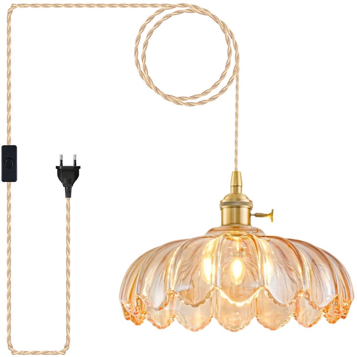 Omgoods - Vintage Groene Hanglamp met Stekker - Retro Amber E27 Fitting