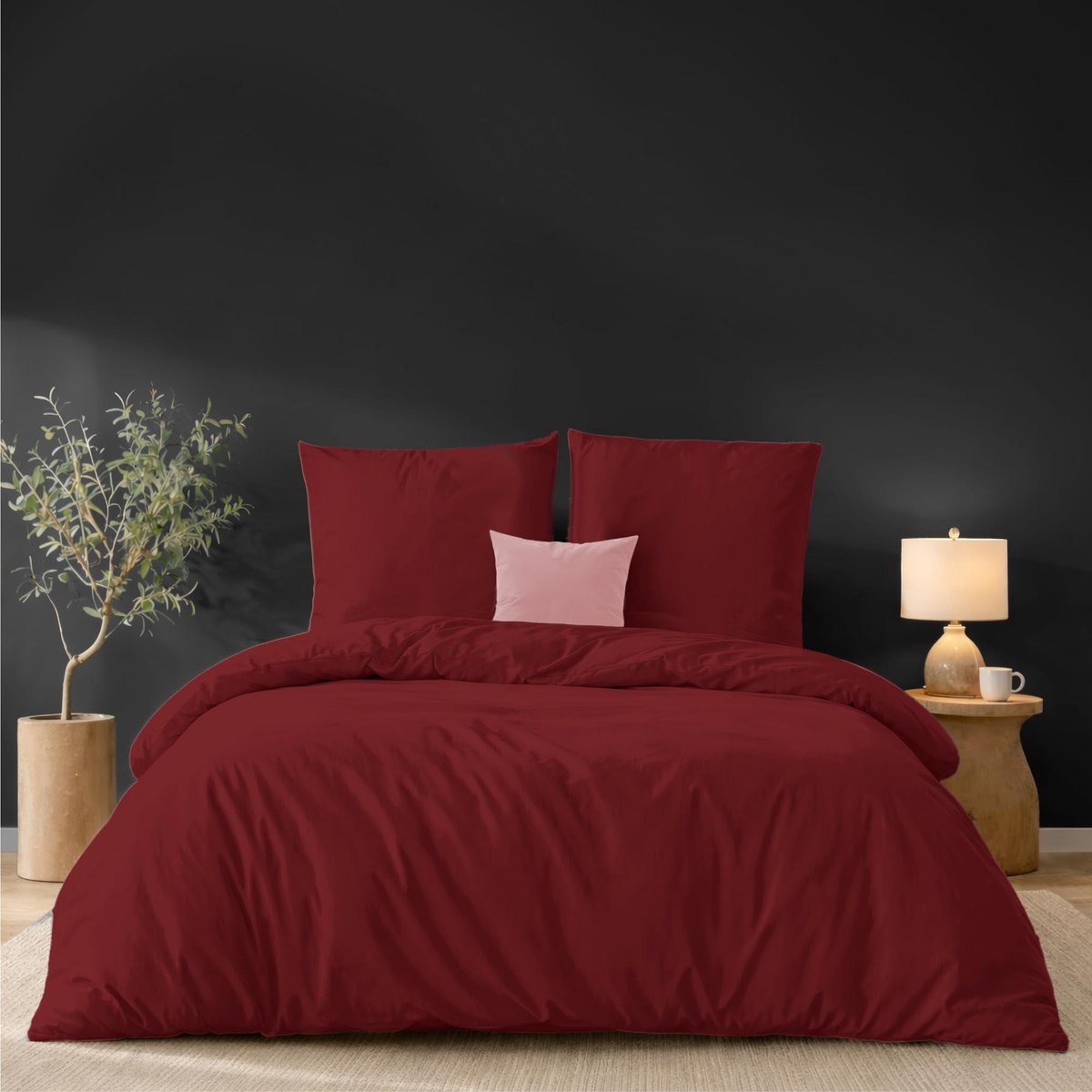 Omgoods - Microvezel Dekbedovertrek 200 x 200 cm met 2 Kussenslopen Burgundy Rood