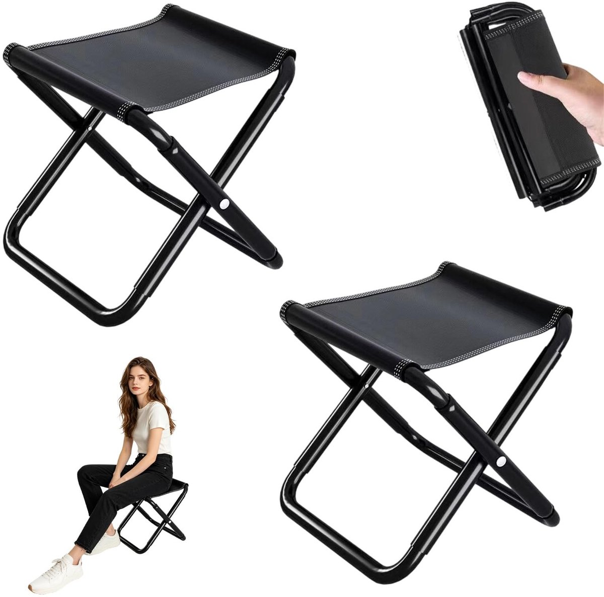 Omgoods - Foonary Mini Opvouwbare Klapstoelen (2 stuks) voor Outdoor Activiteiten