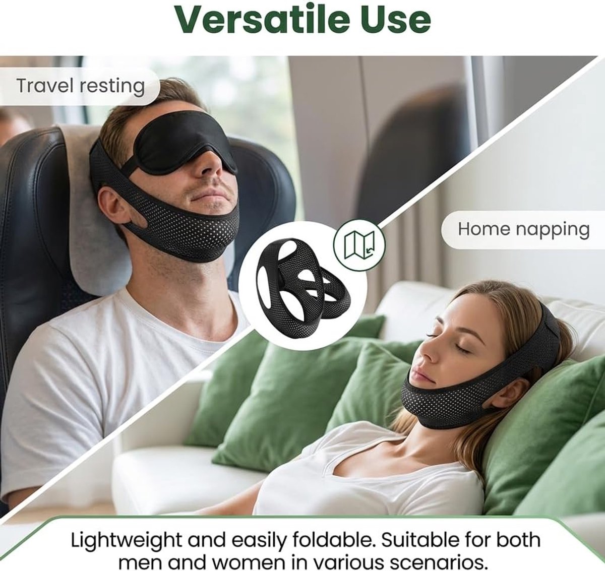 2 stuks ademende driehoekige kinband, zwarte spandex-mesh kinriem voor een goede nachtrust