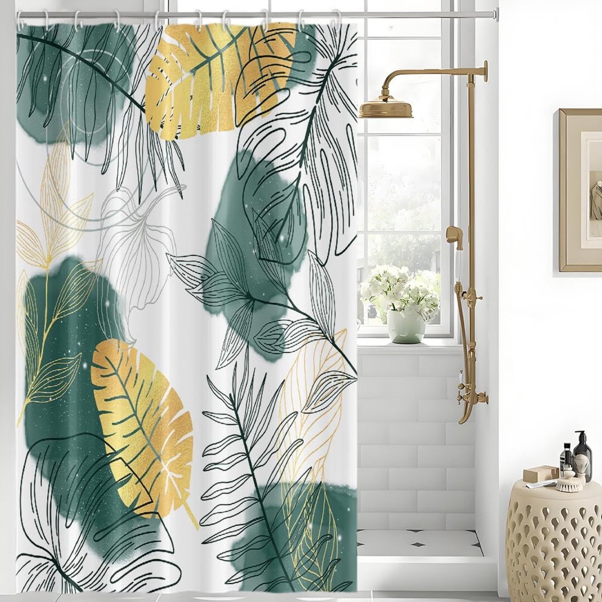 Omgoods - Douchegordijn 150 x 200 cm met Palmbladeren en Waterdichte Stof