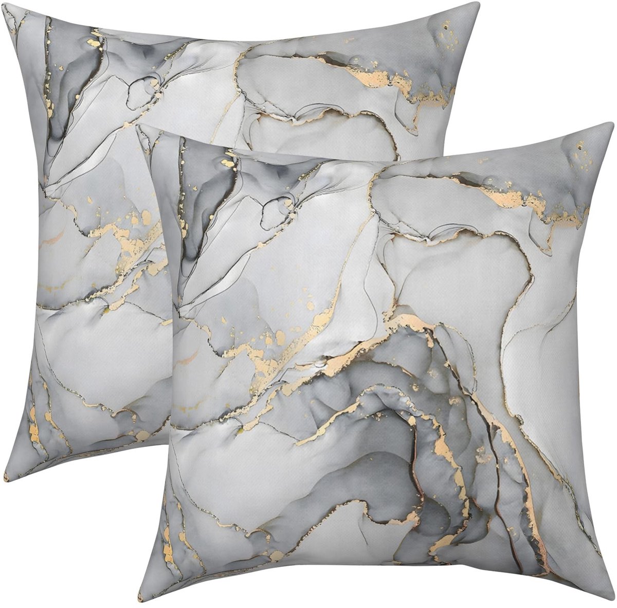 Omgoods - Set van 2 Kussenslopen 40 x 40 cm met Marmer en Goud