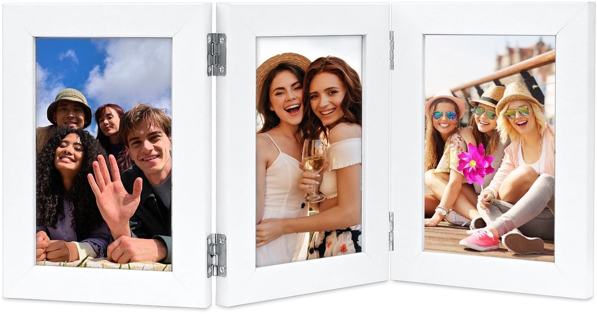 Omgoods - Witte Fotolijst Collage - 13 x 18 cm voor 3 Foto's in Horizontale Plaatsing