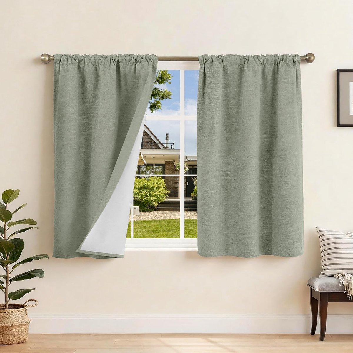 Omgoods - 100% Blackout Gordijn met Ruffle Tape - Set van 2 - 90 x 120 cm - Saliegroen