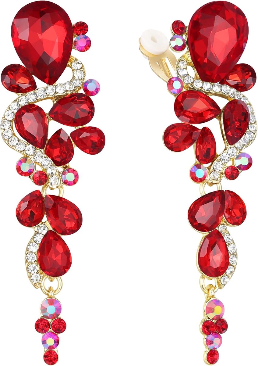 Traan Cluster Kristal Klem Lange Hanger Oorbellen, Verklaring Oorbellen voor Kostuum, Bruiloft Bruids Sieraden