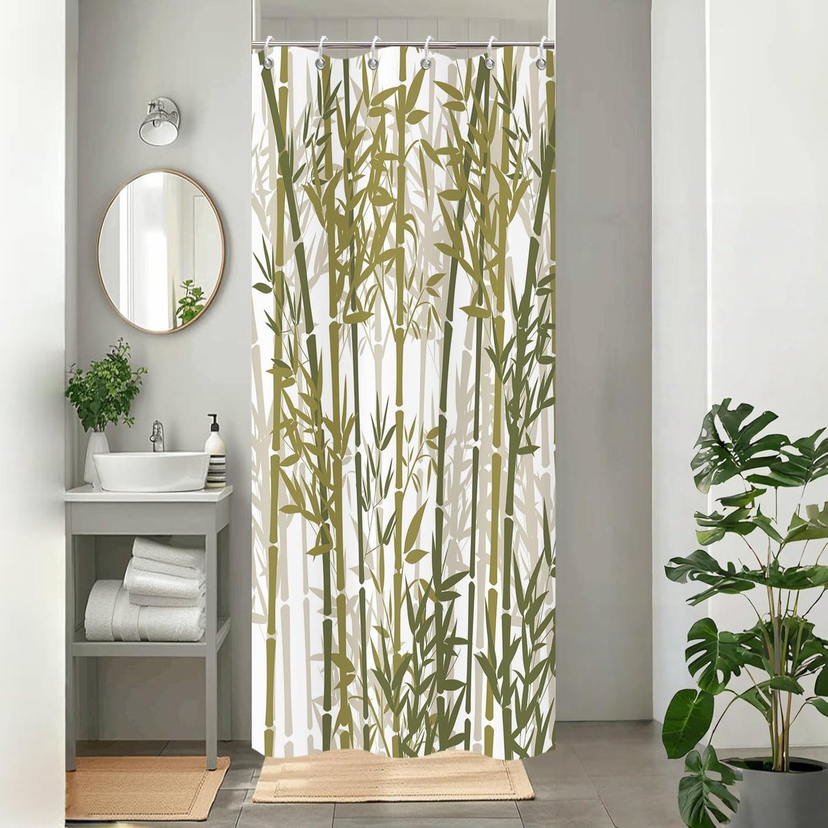 Omgoods - Douchegordijn 120x200 cm Groen Gele Bamboe Bladeren Waterdicht