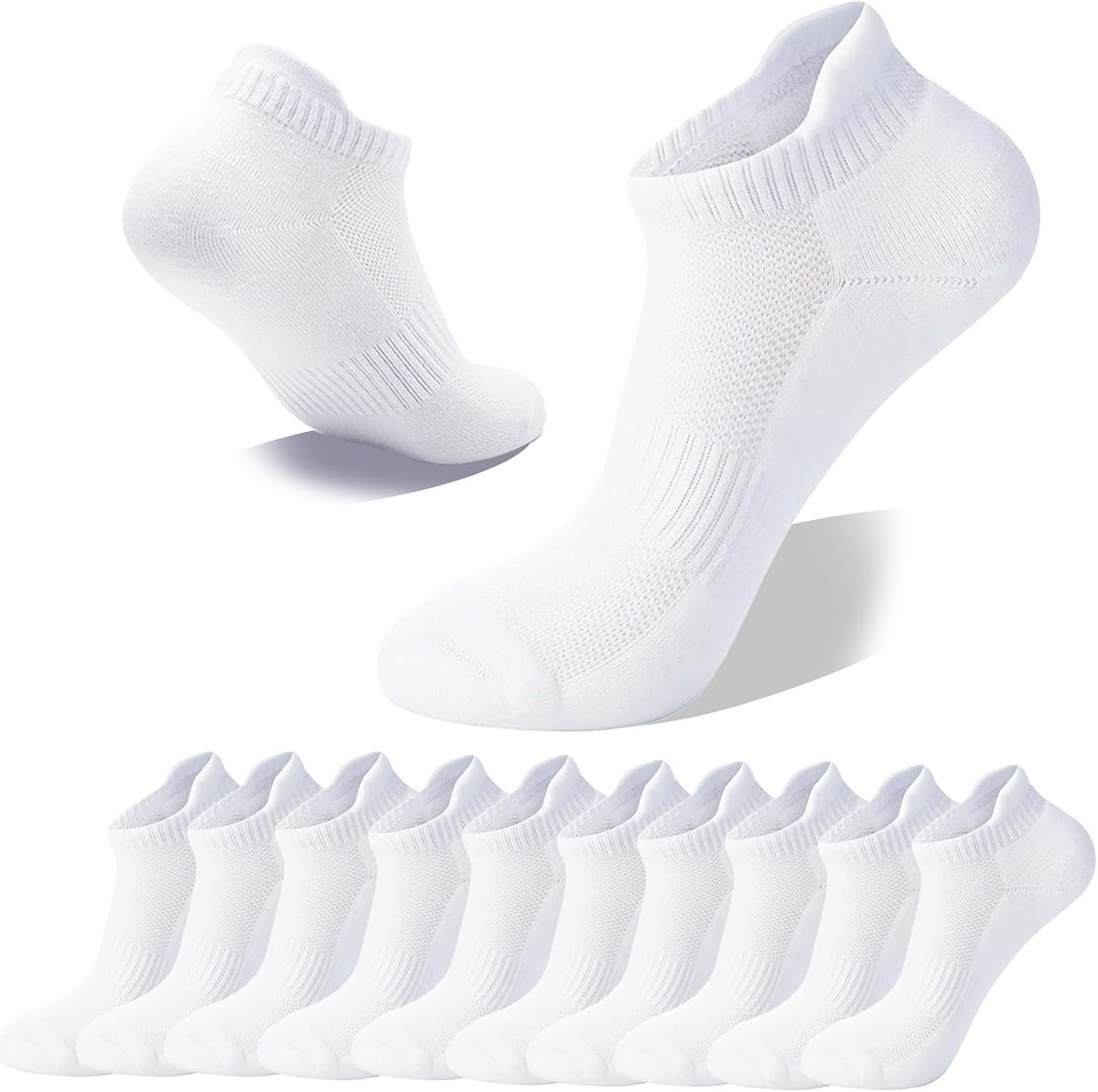 Sokken voor dames, 10 paar, ademende katoenen sokken, korte sportsokken, loopsokken, maat 35-38 (wit)