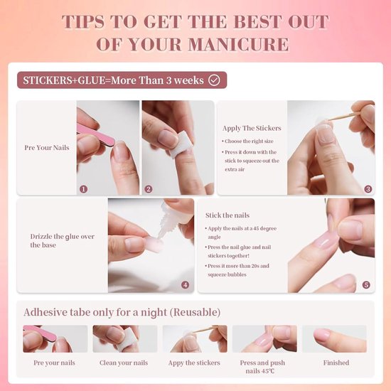 24 Stuks Press On Nails, Korte Square, Roze - Salonkwaliteit Soft Gel Nagels voor Plakken, Natuurlijk Draggevoel & 1-3 Weken Houdbaarheid — afbeelding 5