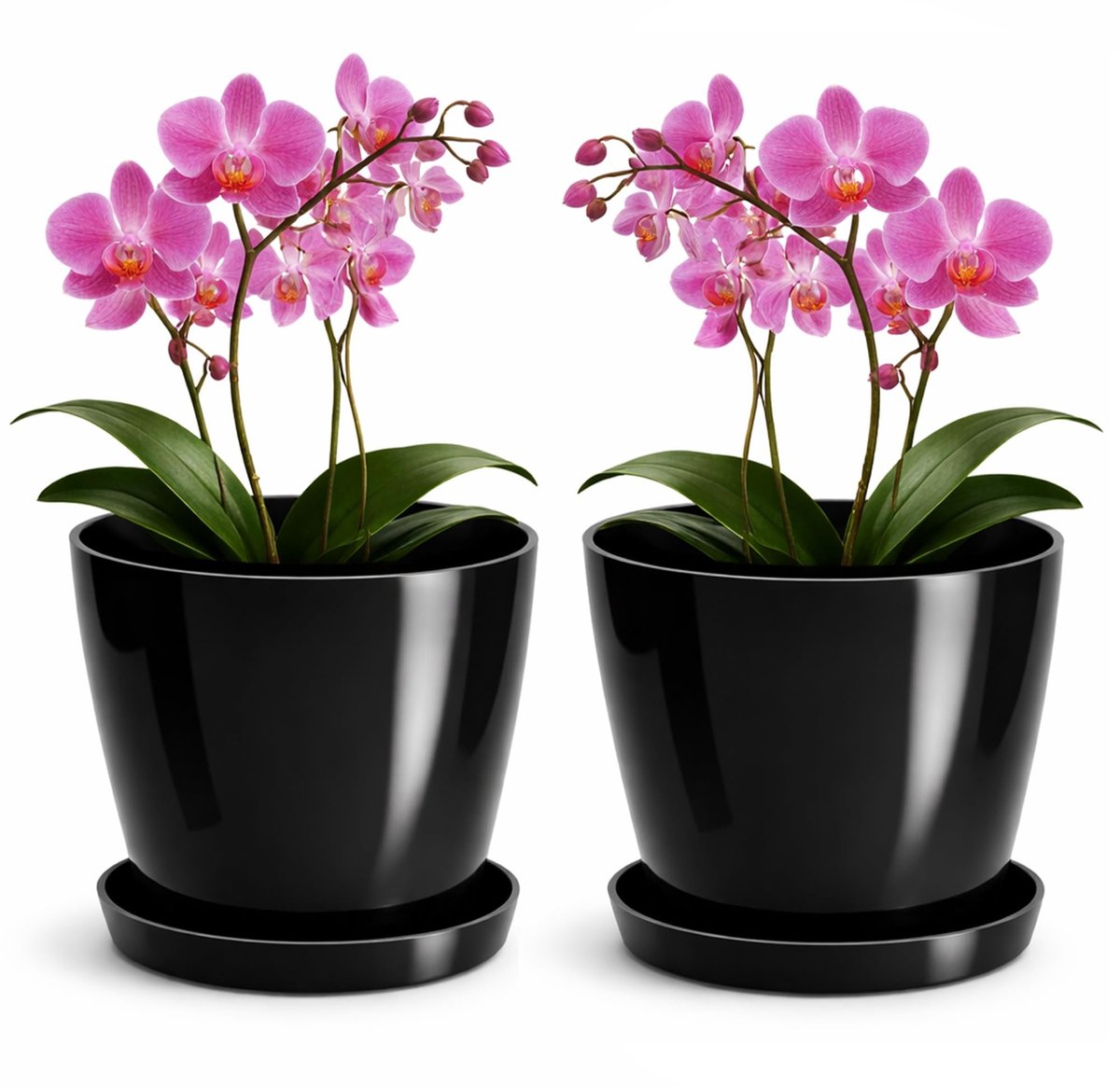 Omgoods - Set van 2 Zwarte Plastic Plantenpotten met Voetjes, Ø 14 cm