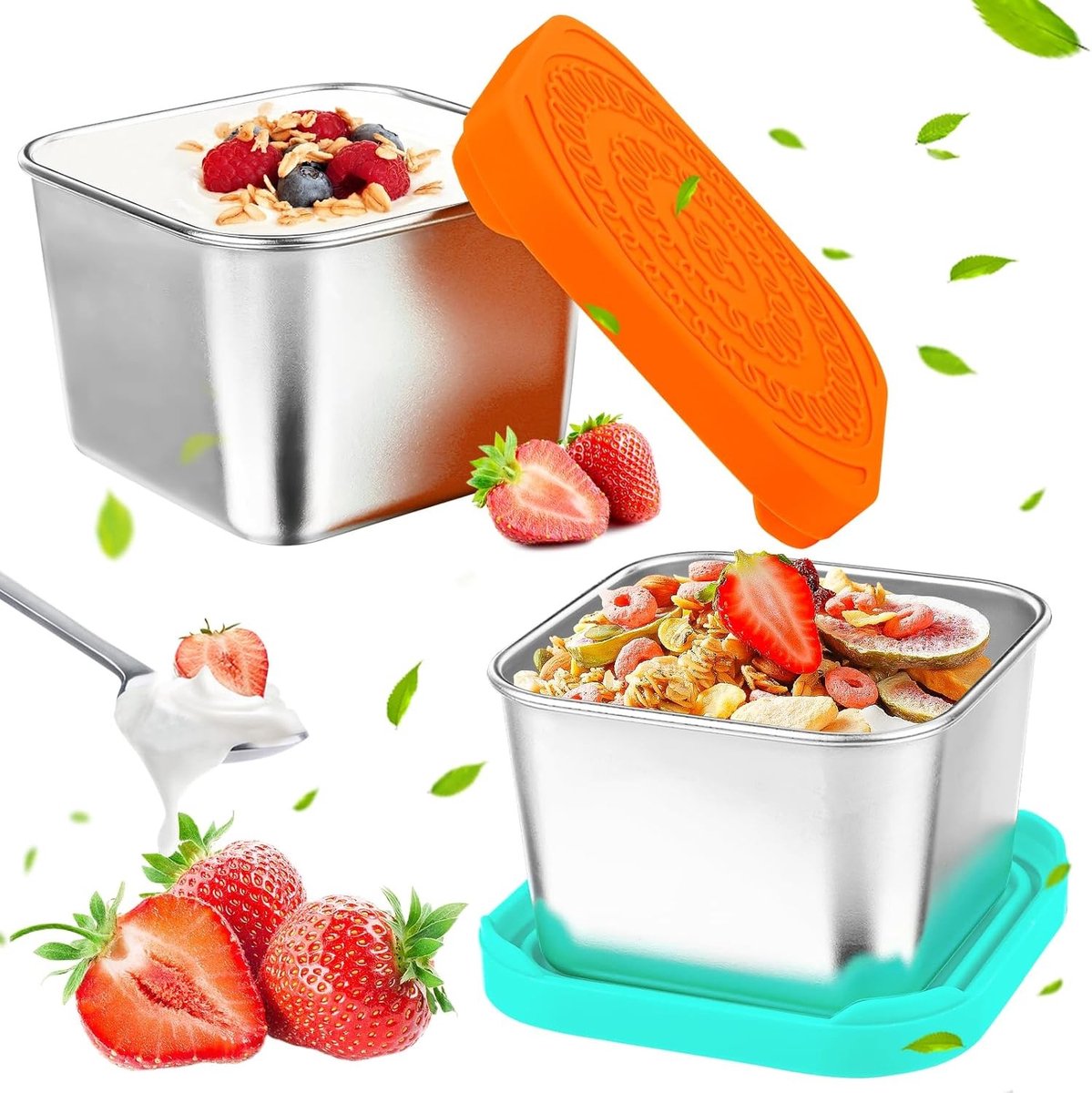 2 Stuks Roestvrijstalen Bewaarbakjes - Lekvrij en Multifunctioneel voor Invriezen, Snacks en Saladedressing - 180ml