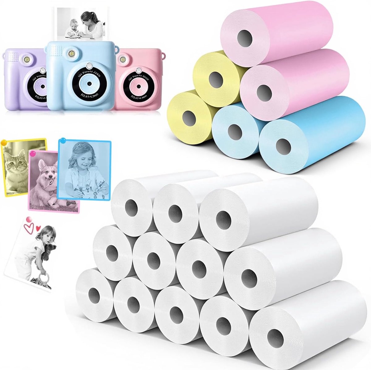 18 rollen kindercamera papierrol navulling compatibel met de meeste instant printcamera's voor kinderen (5,7 x 2,5 cm)