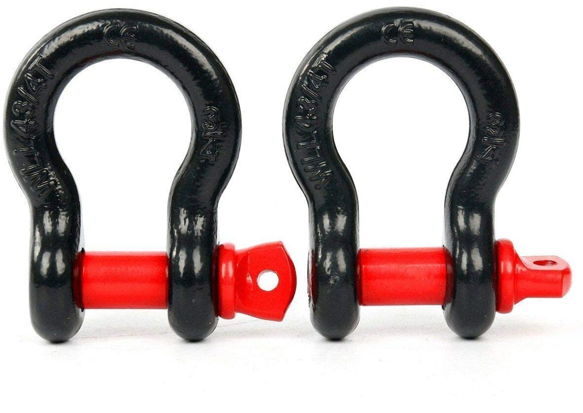 2 stuks stalen boogbeugels, draagvermogen 4,75T voor slepen en aanhangers, perfecte bevestiging, trekriemen, D-ring voor slepen, zwart/rood