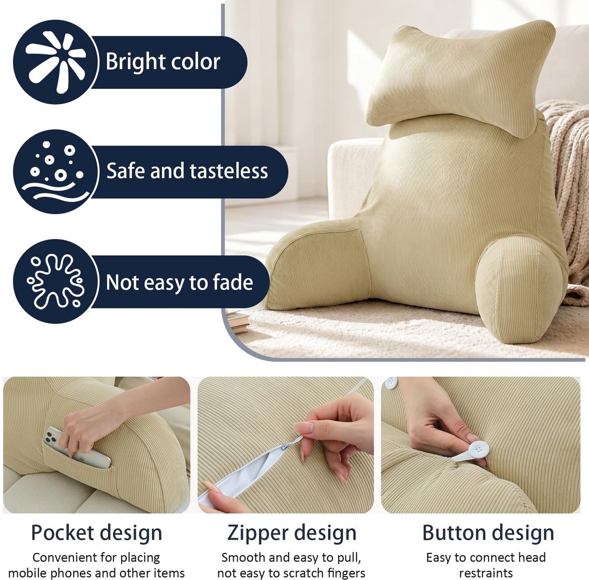 Omgoods - Ergonomisch Leeskussen met Armleuningen - Comfortabel voor Bed en Bank