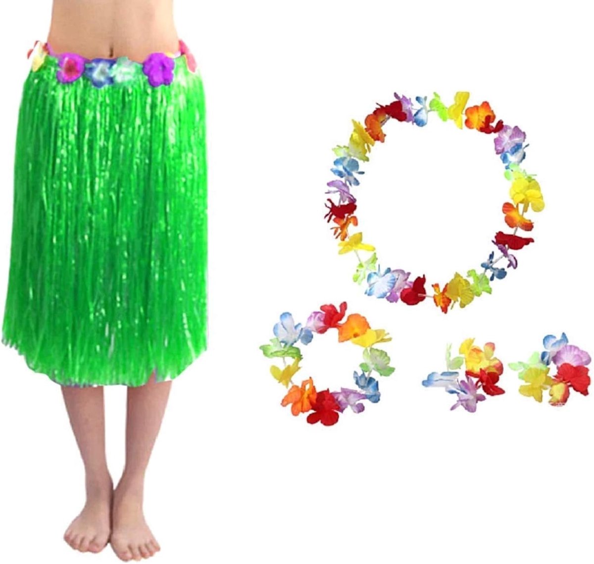 Rock kit - Hawaii Rock - halsketting - kroon - armbanden - Moana - Havaiana - oceana's - accessoires - kleding - carnaval - Halloween - cosplay - vrouw - 60 cm - groene kleur Cosplay