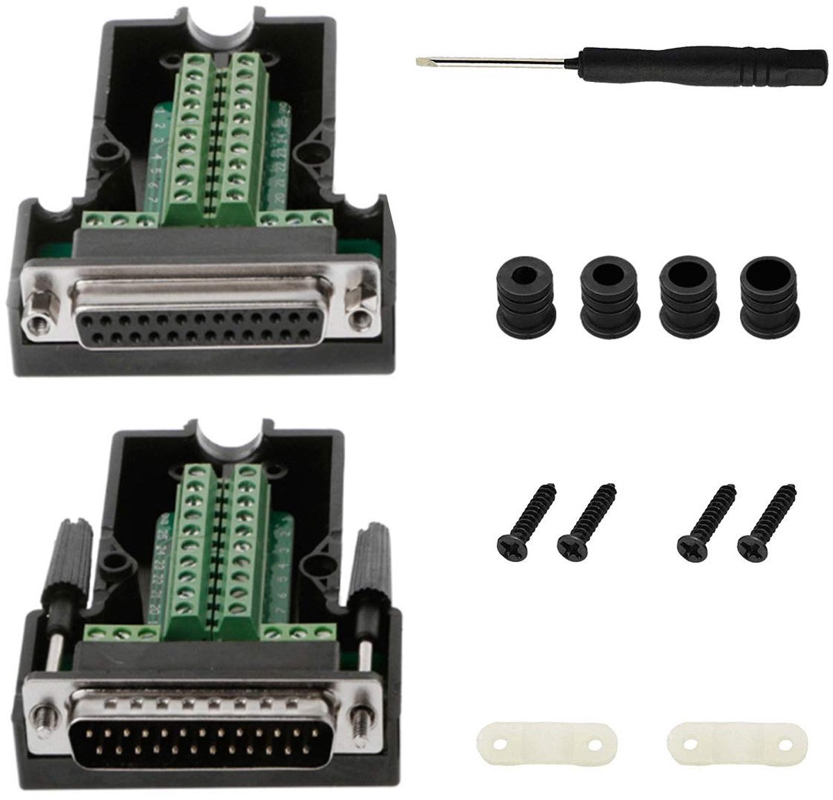 2 STUKS DB25 D-SUB Connector 25Pin Mannelijke En Vrouwelijke 2 RIJ Terminals Adapter Breakout PCB Board Voor DIY Met sleufschroevendraaier + Draad Cover
