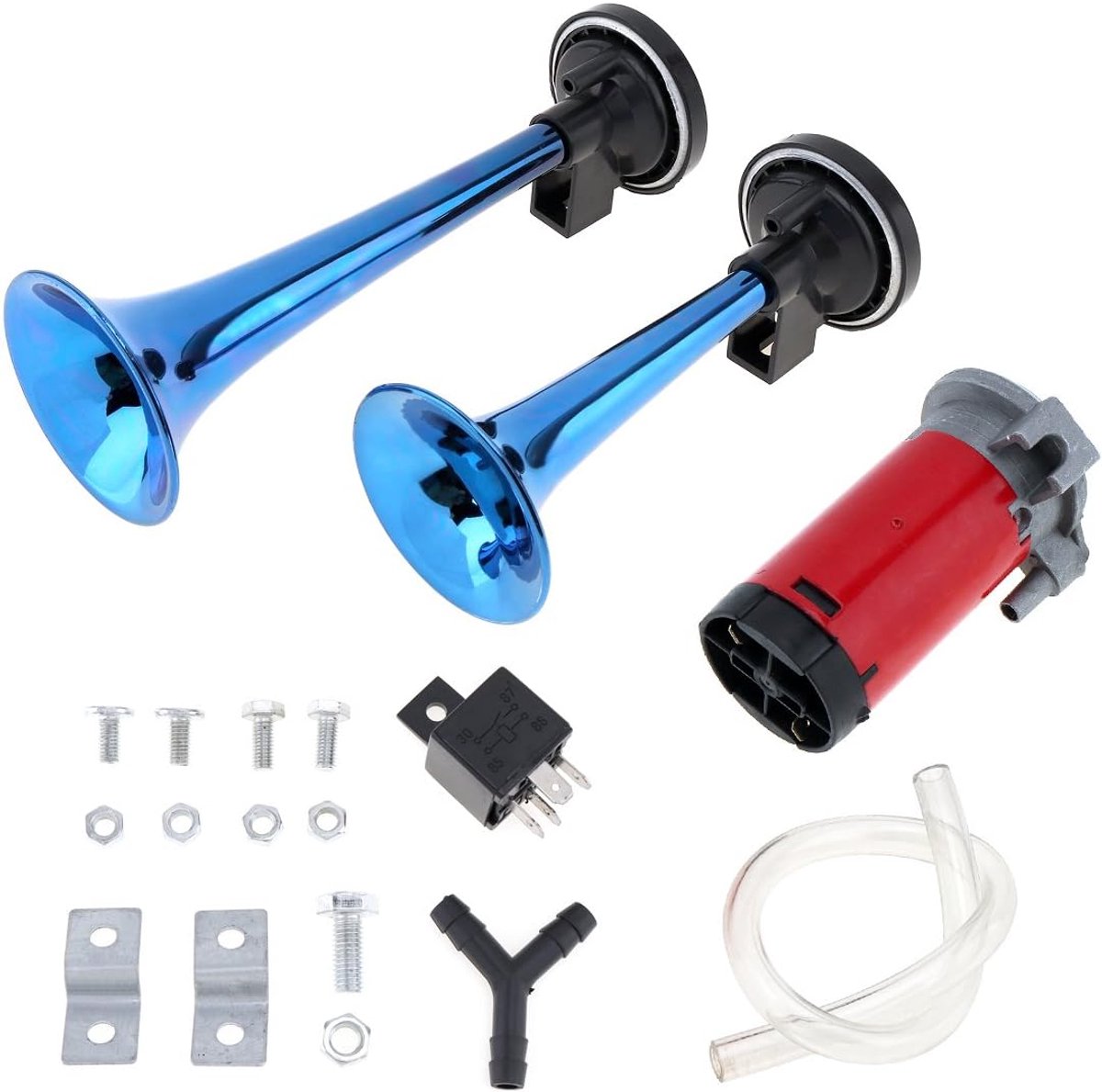 12V 178dB Super Luid Dual Tone Luchthoorn Set Trompet Compressor voor Motorfiets Auto Boot Truck (Blauw)