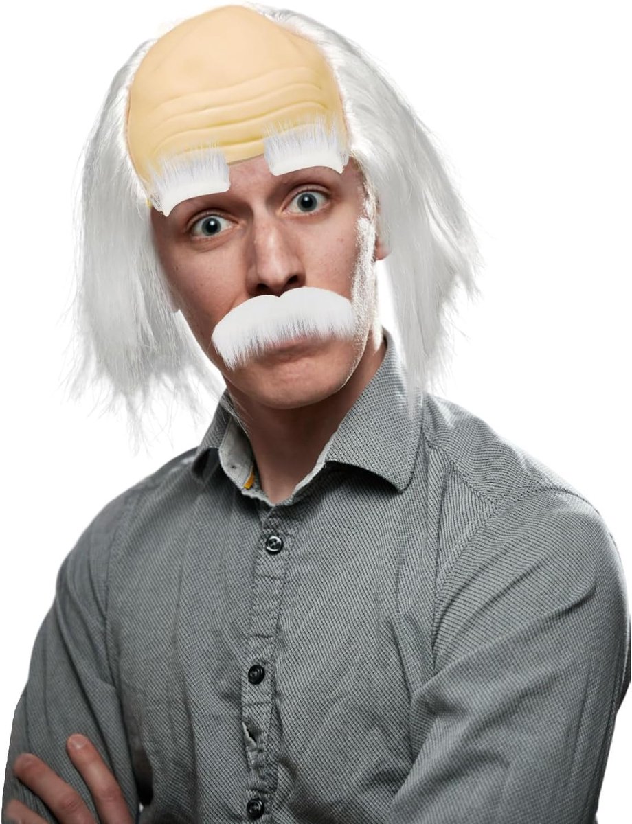 Pruiken, grootvaderkostuum, herenpruiken, wetenschappelijke pruik, gekke professor, snor voor Halloween, carnaval, cosplay (3 stuks)
