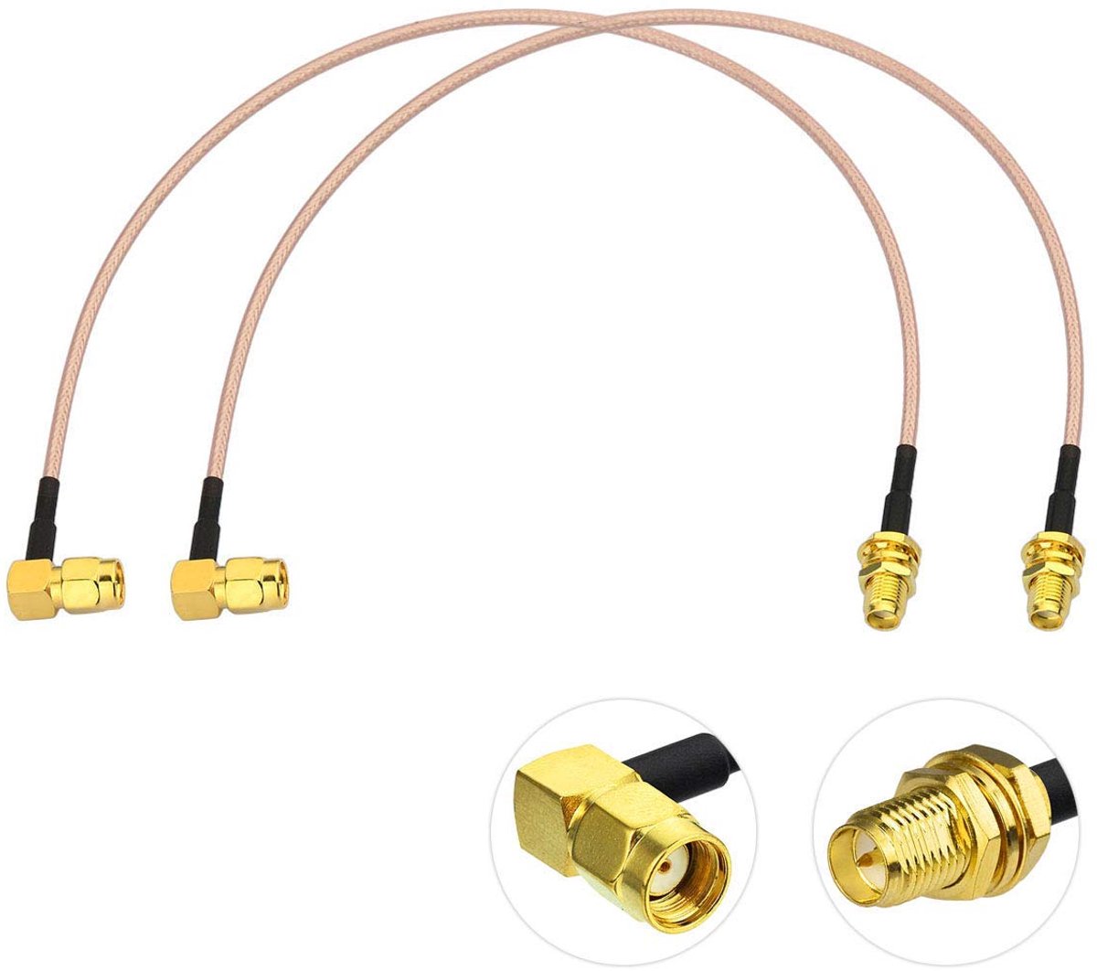 WiFi-antenneverlengkabel (2-pack) RP-SMA mannelijke rechte hoek naar RP-SMA vrouwelijke schotmontage RG316 Cale 30 cm 12 inch voor WiFi-router Beveiliging IP Camera Monitor Mini PCIE Card