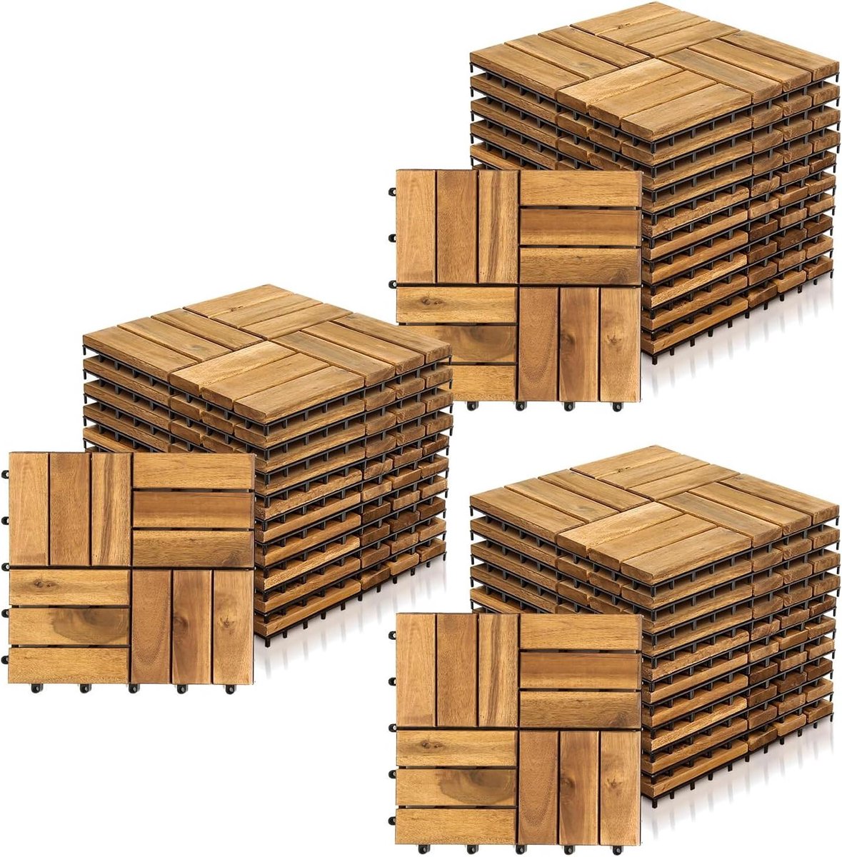 Houten Terrastegels - Balkontegels Acaciahout - Tuin Aankleden - Insteeksysteem Snel Leggen - 30 x 30 cm - Natuurlijk Hout