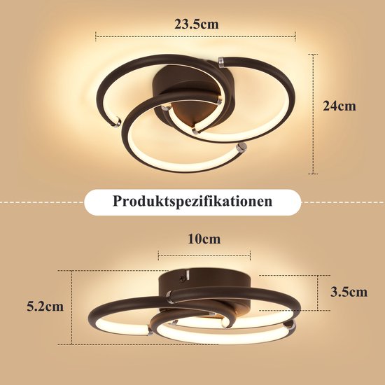 Afmetingen van de moderne zwarte plafondlamp met drie ringen: 23,5 x 24 x 3,5 cm.