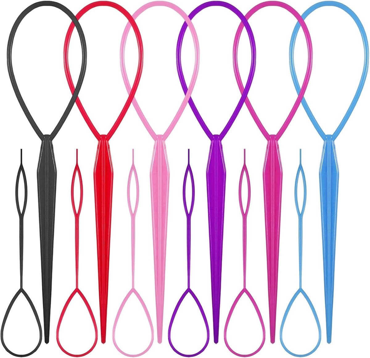 Haargereedschapset met 12 stuks voor haarstyling, paardenstaart en vlechten in 6 kleuren voor vrouwen en meisjes