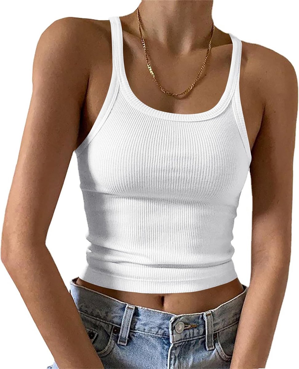 Bela Dames Tops Sexy Spaghetti Tank Top met U-hals Basic Zomer Tanktops Slim Fit Mouwloos Bovenstuk Camisole